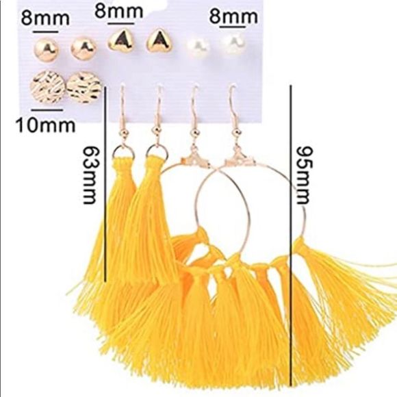 New Fashion Earrings 6 Pack Gold & Yellow Post & Stud / Hoop Earring Set - Picture 3 of 7